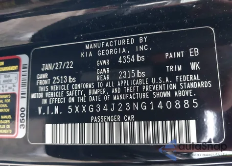 2022 Kia K5 Ex from USA, damaged, VIN 5XXG34J23NG140885